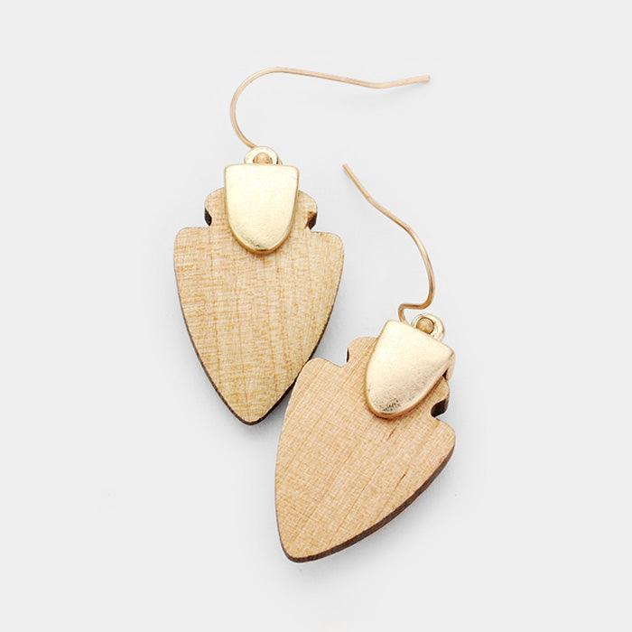 Gold Wood Arrow Metal Earrings - Jewelry Store by Erik Rayo