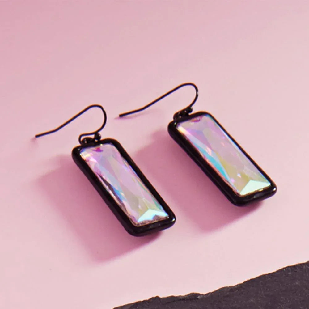 Black Rectangle Stone Dangle Earrings - Jewelry Store by Erik Rayo
