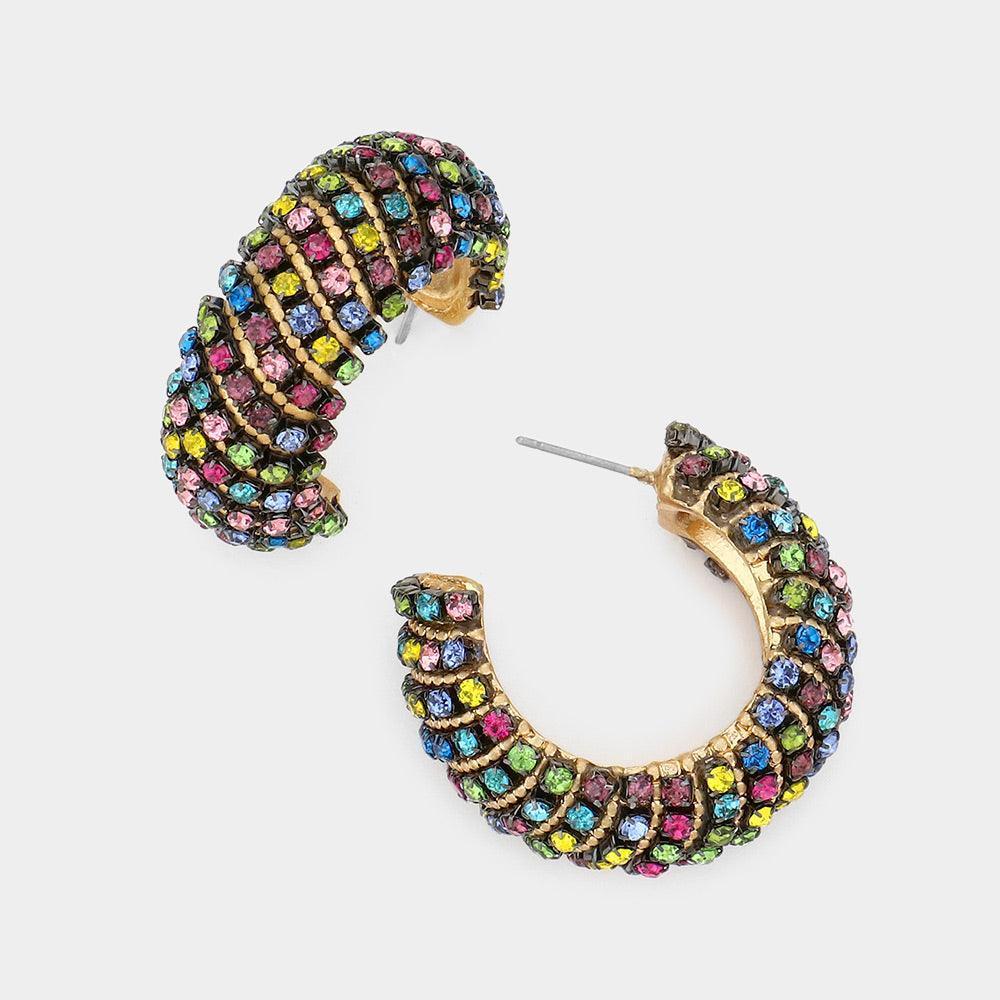 Rhinestone Embellished Hoop Earrings - Jewelry Store by Erik Rayo