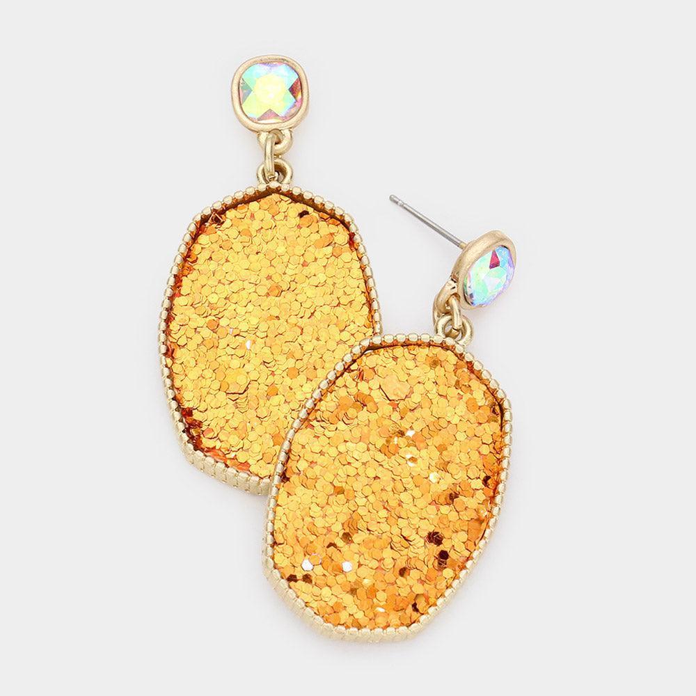 Orange Glittered Hexagon Dangle Earrings - Jewelry Store by Erik Rayo