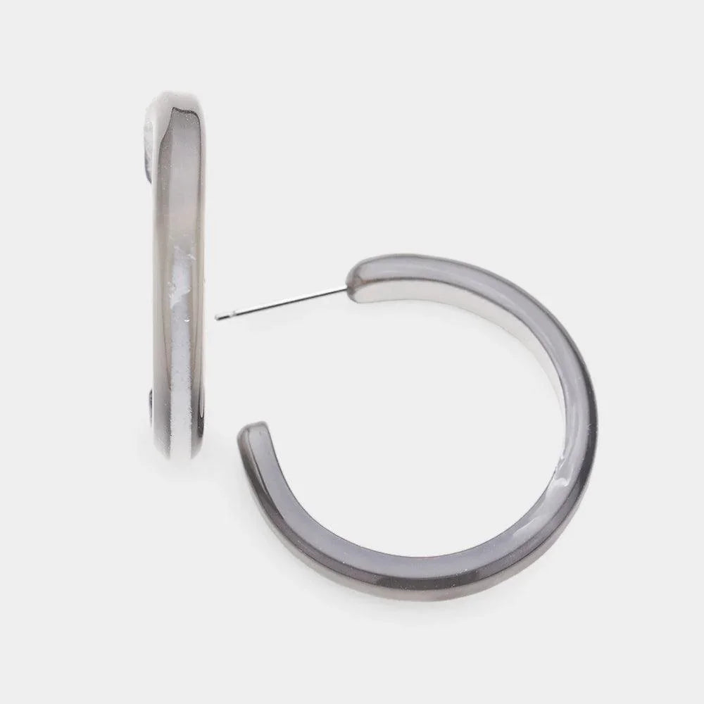 Gray Celluloid Acetate Hoop Earrings - Jewelry Store by Erik Rayo