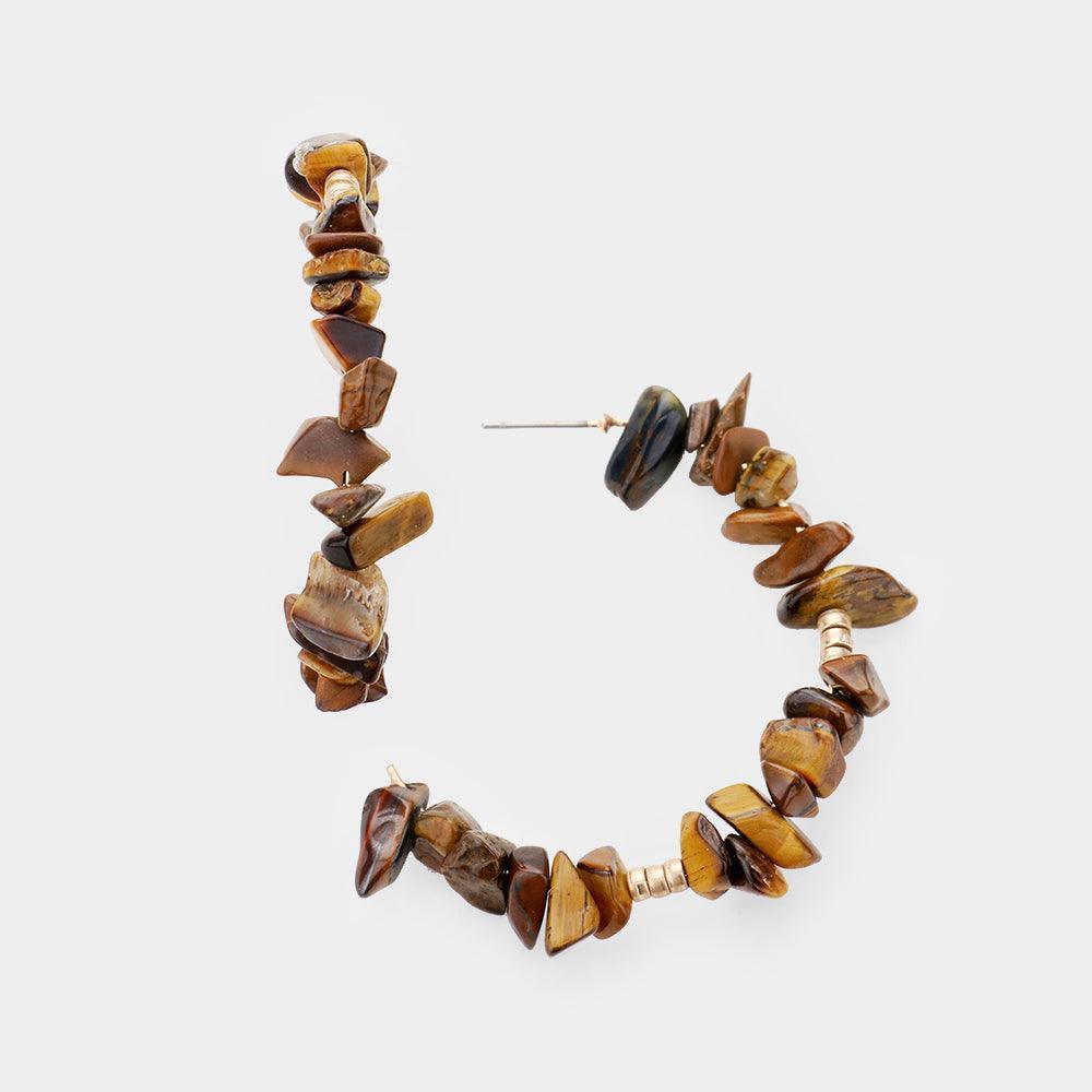 Brown Semi Precious Stone Beaded Hoop Earrings - Jewelry Store by Erik Rayo