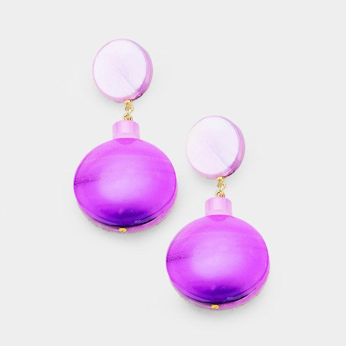 Purple Double Celluloid Acetate Disc Dangle Earrings
