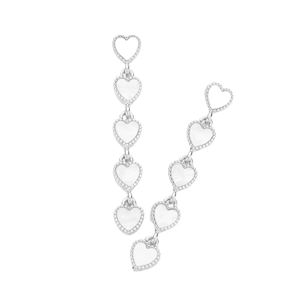 Cream Pearl Heart Pendant Link Dropdown Earrings - Jewelry Store by Erik Rayo