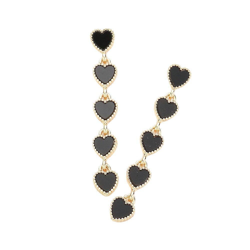 Black Heart Pendant Link Dropdown Earrings - Jewelry Store by Erik Rayo