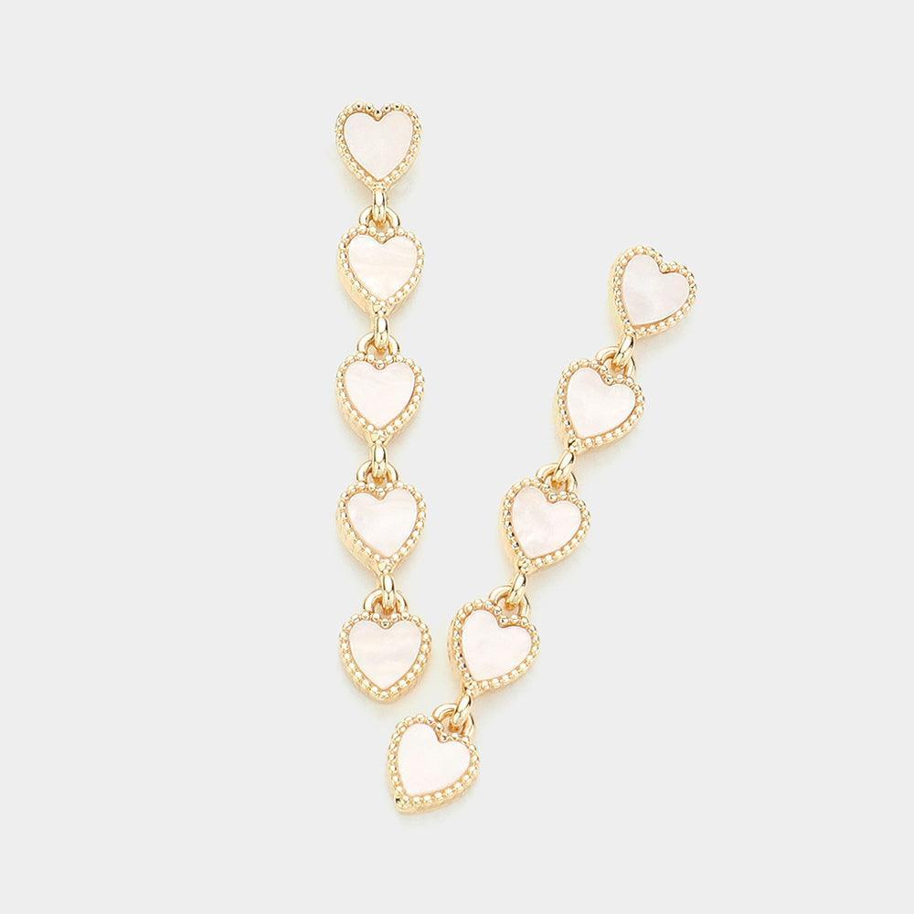 Cream Pearl Heart Pendant Link Dropdown Earrings - Jewelry Store by Erik Rayo