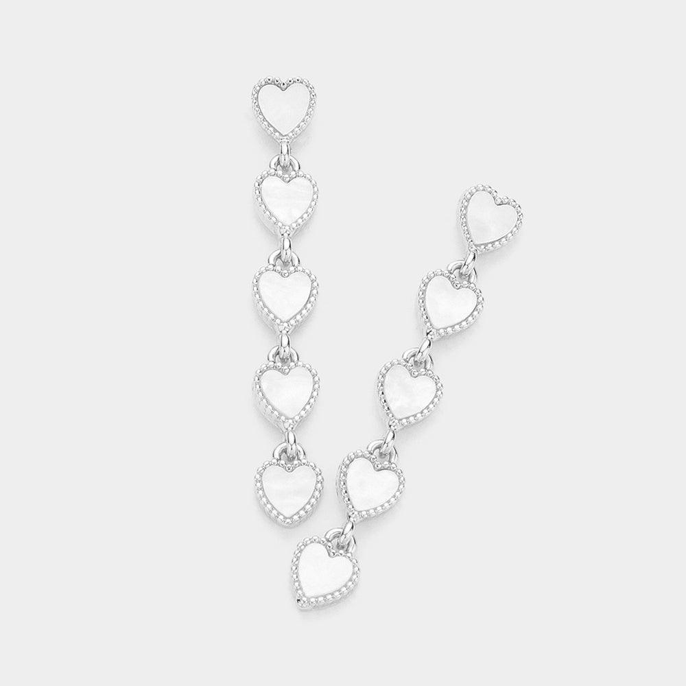 Cream Pearl Heart Pendant Link Dropdown Earrings - Jewelry Store by Erik Rayo