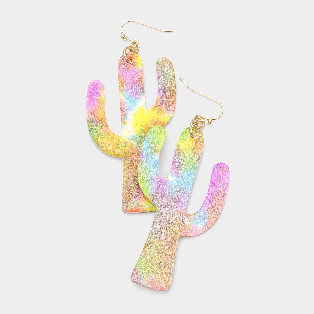 Ombre Genuine Leather Cactus Dangle Earrings