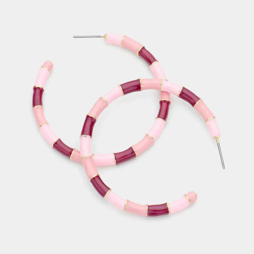 Pink Two Tone Enamel Metal Hoop Earrings - Jewelry Store by Erik Rayo