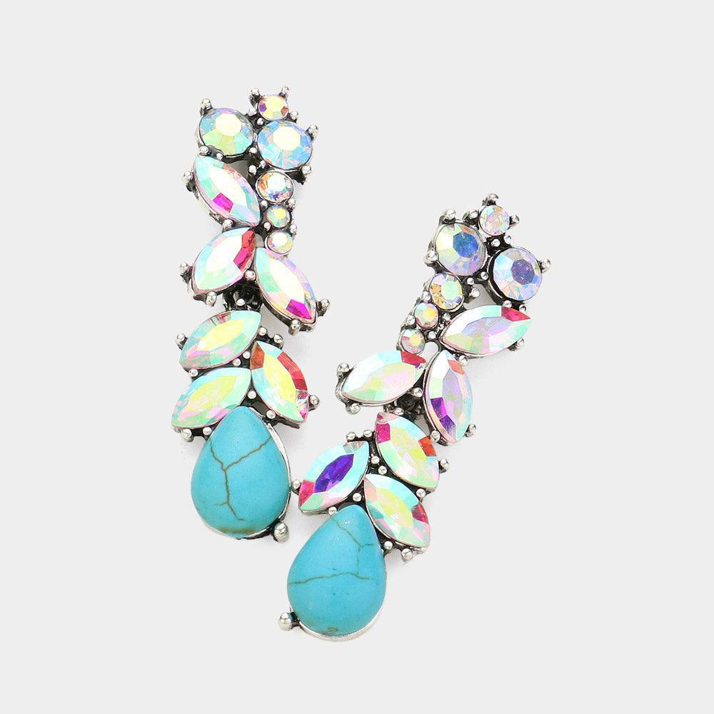 Silver Natural Stone Pointed Marquise Stone Cluster Earrings - Jewelry Store by Erik Rayo