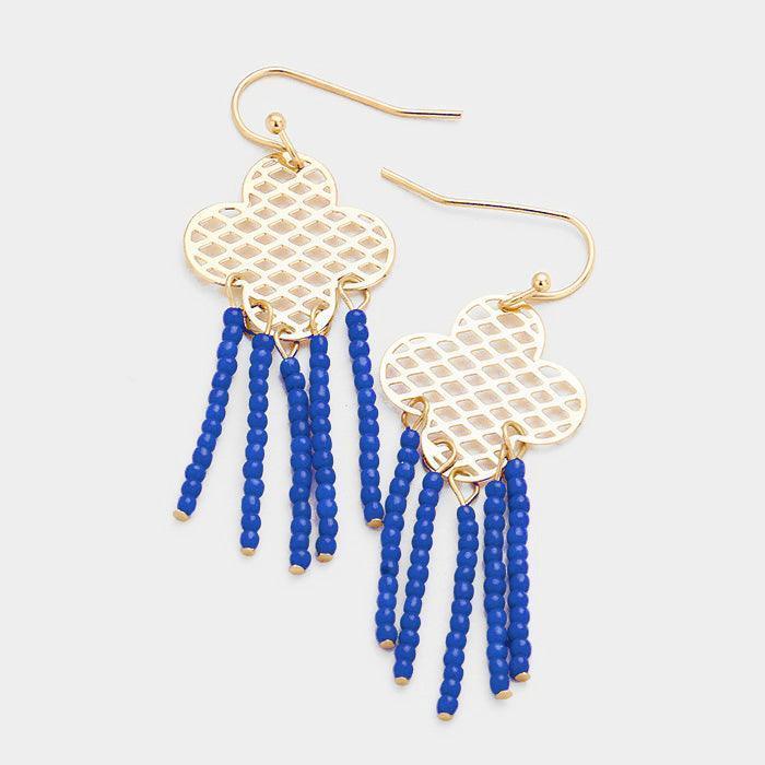 Gold Filigree Metal Quatrefoil Beaded Tassel Earrings - Jewelry Store by Erik Rayo