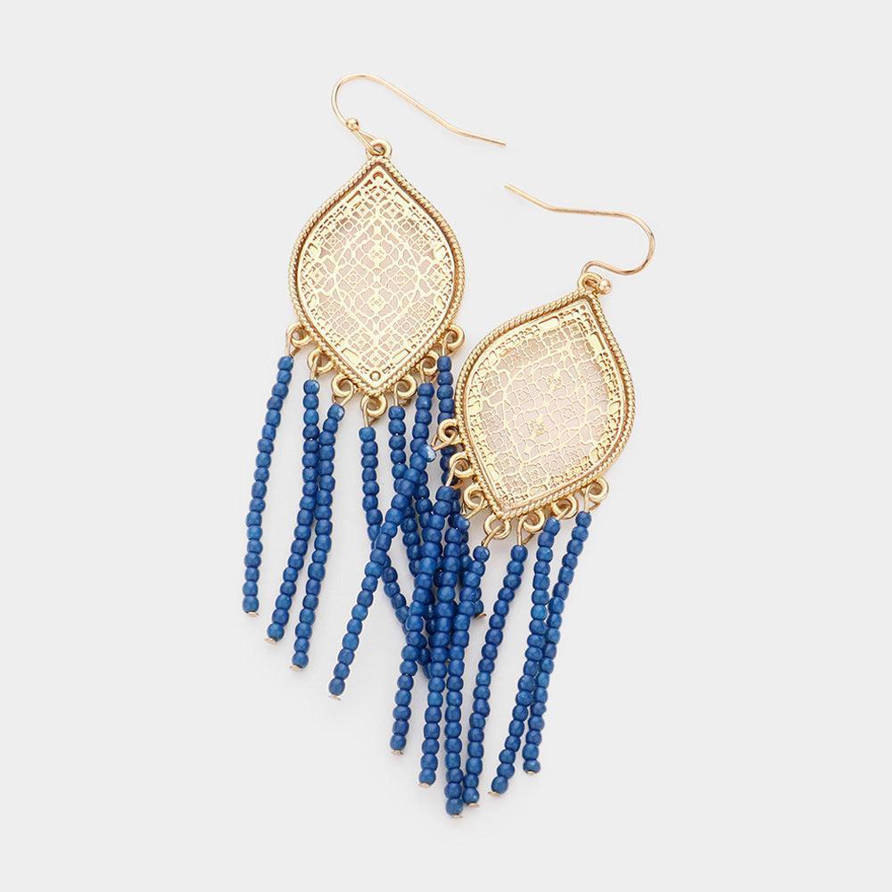 Filigree Metal Beaded Tassel Earrings - Jewelry Store by Erik Rayo