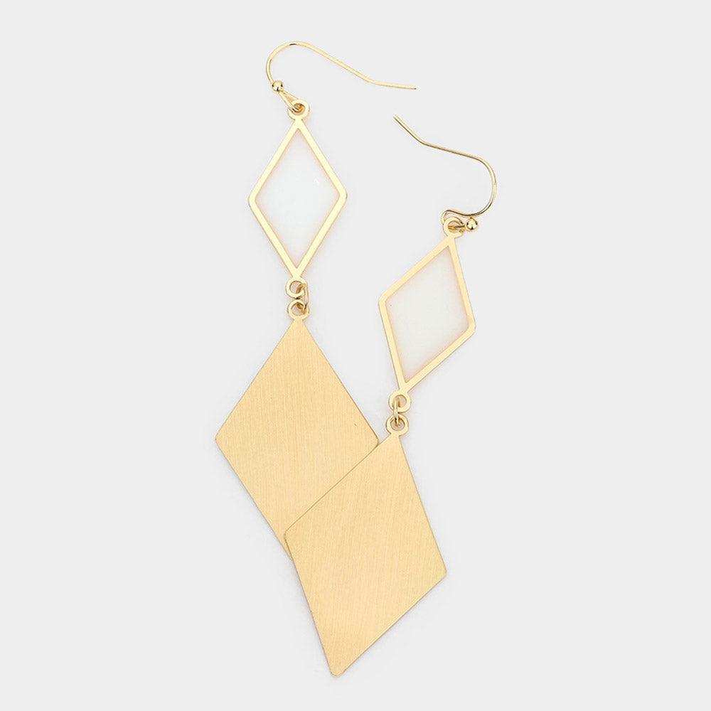 White Double Rhombus Link Dangle Earrings