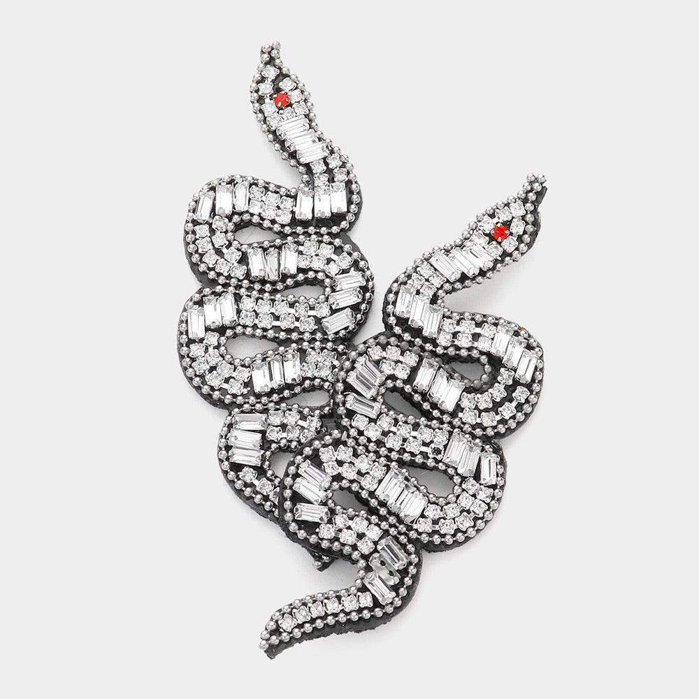 Clear Snake Beaded Crystal Felt Back Earrings - Jewelry Store by Erik Rayo