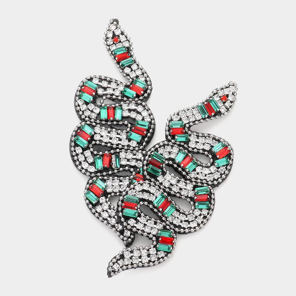 Clear Snake Beaded Crystal Felt Back Earrings - Jewelry Store by Erik Rayo