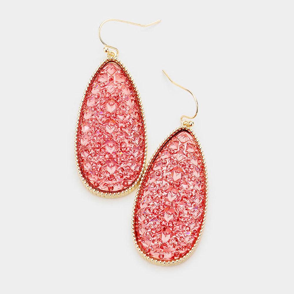 Peach Bling Teardrop Stone Dangle Earrings - Jewelry Store by Erik Rayo