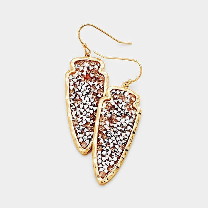 Peach Stone Cluster Arrow Dangle Earrings - Jewelry Store by Erik Rayo