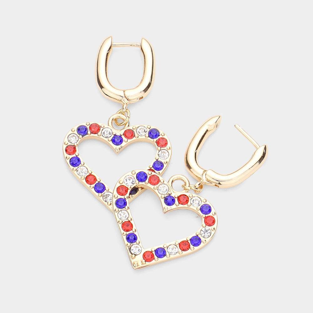 Gold Stone Embellished Open Heart Dangle Huggie Earrings - Jewelry Store by Erik Rayo