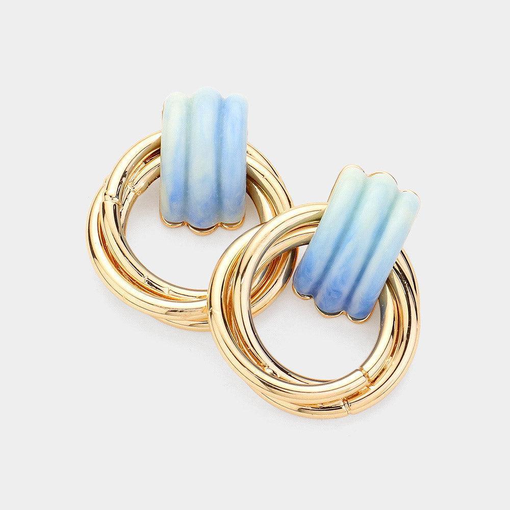 Blue Acetate Pointed Metal Circle Twisted Earrings - Jewelry Store by Erik Rayo