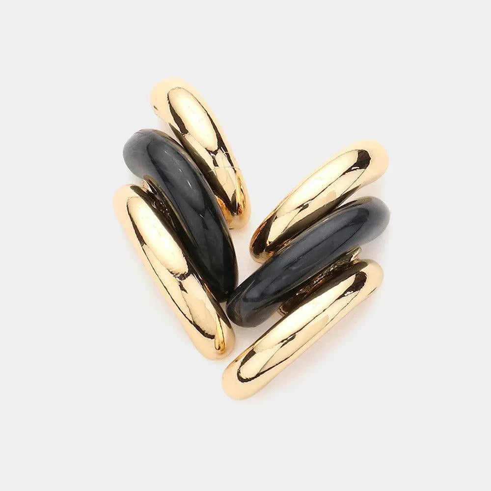 Black Resin Pointed Triple Metal Earrings - Jewelry Store by Erik Rayo