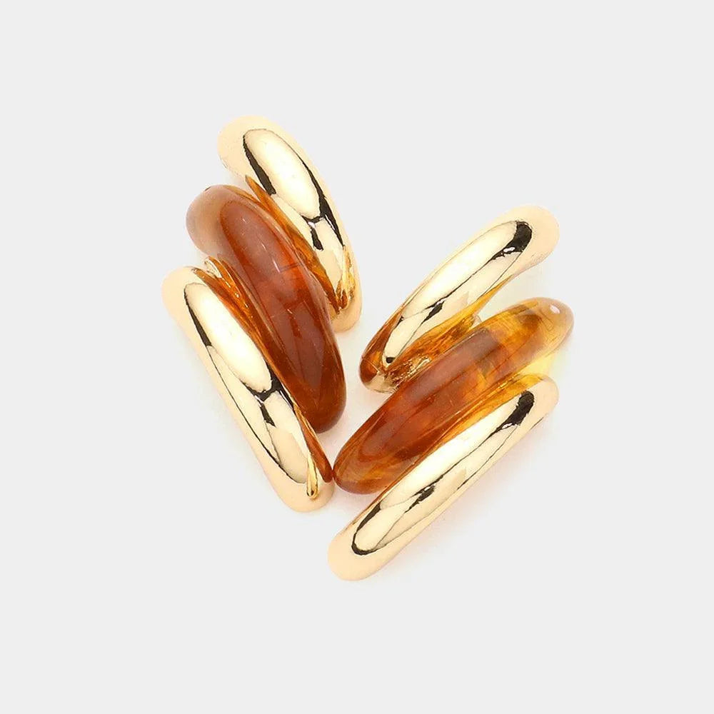 Brown Resin Pointed Triple Metal Earrings - Jewelry Store by Erik Rayo