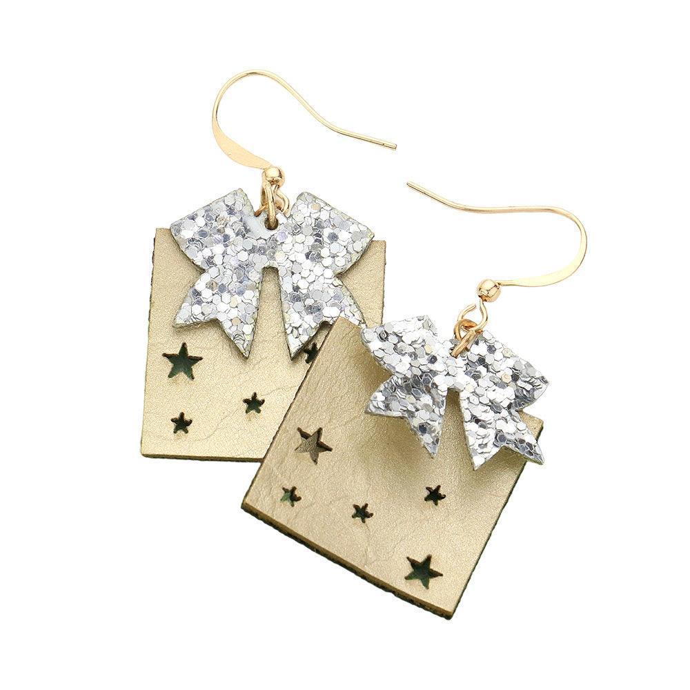 Gold Faux Leather Cut Out Star Christmas Gift Earrings - Jewelry Store by Erik Rayo