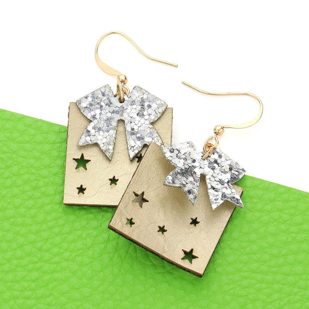 Gold Faux Leather Cut Out Star Christmas Gift Earrings - Jewelry Store by Erik Rayo