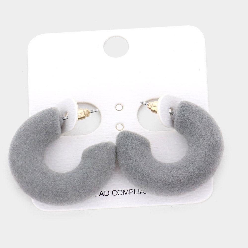 Gray Velvet Fabric Half Hoop Earrings - Jewelry Store by Erik Rayo