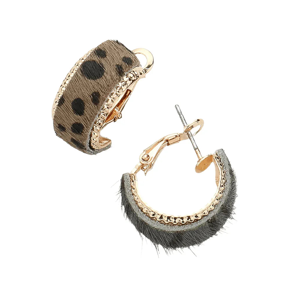 Silver 3Pairs - Animal Pattern Genuine Leather Half Hoop Earrings - Jewelry Store by Erik Rayo