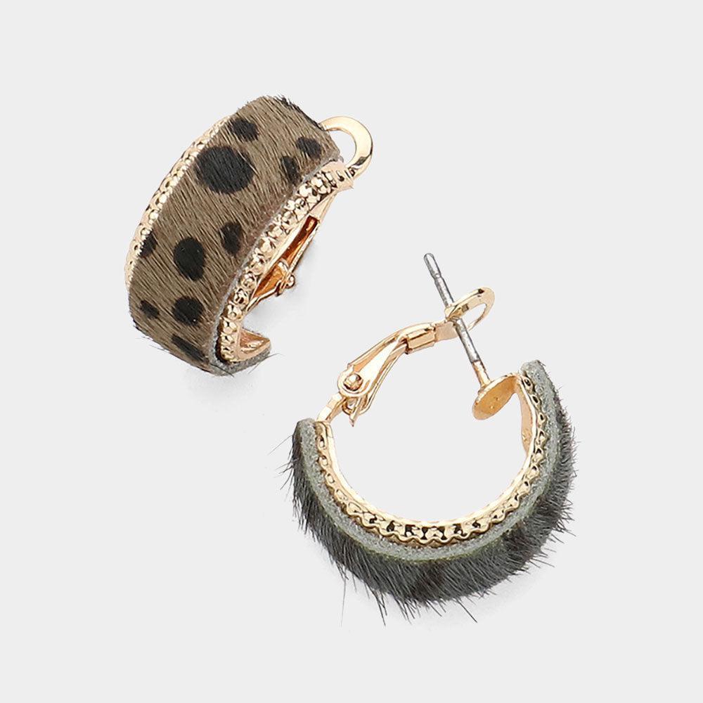 Silver 3Pairs - Animal Pattern Genuine Leather Half Hoop Earrings - Jewelry Store by Erik Rayo