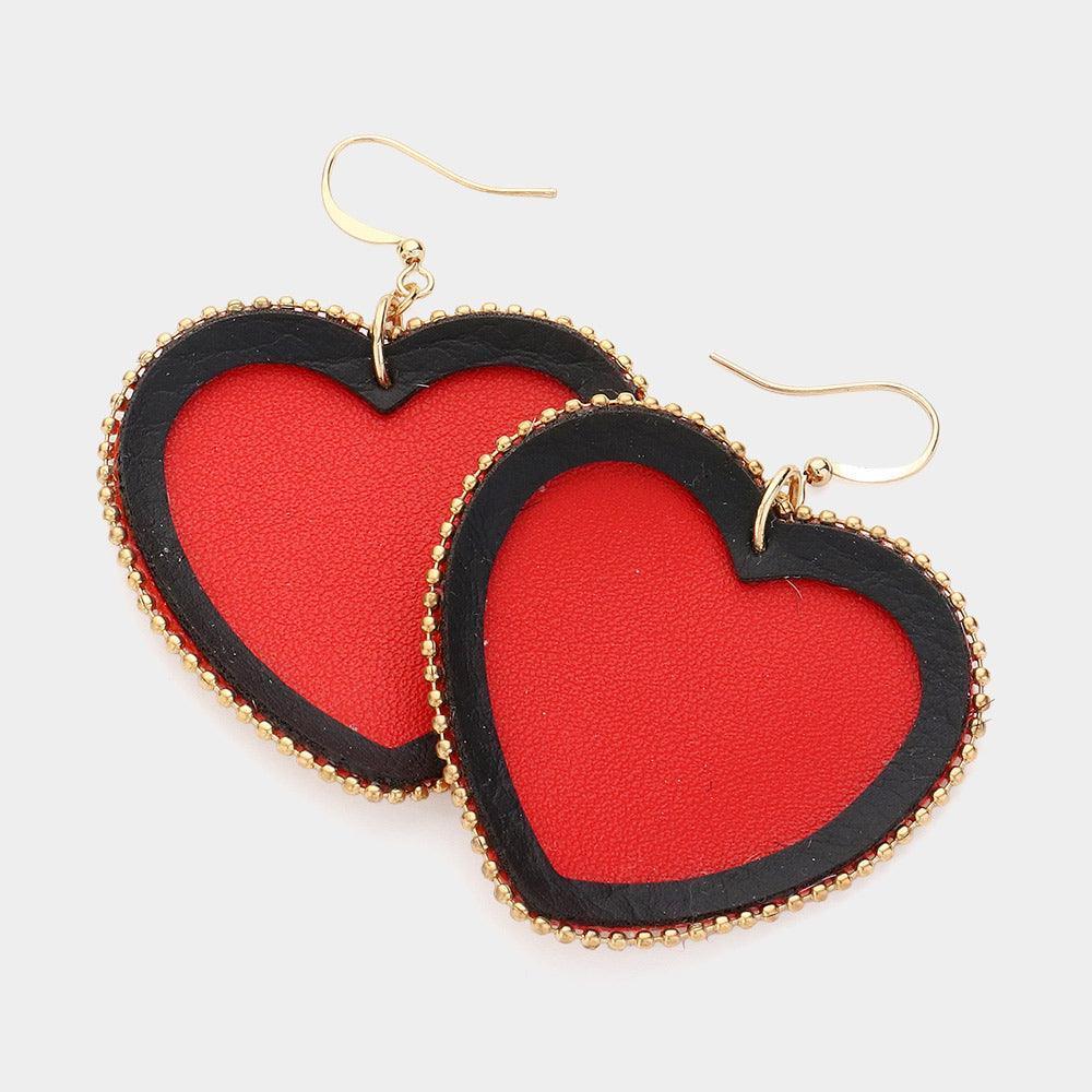 Black Faux Leather Heart Dangle Earrings - Jewelry Store by Erik Rayo