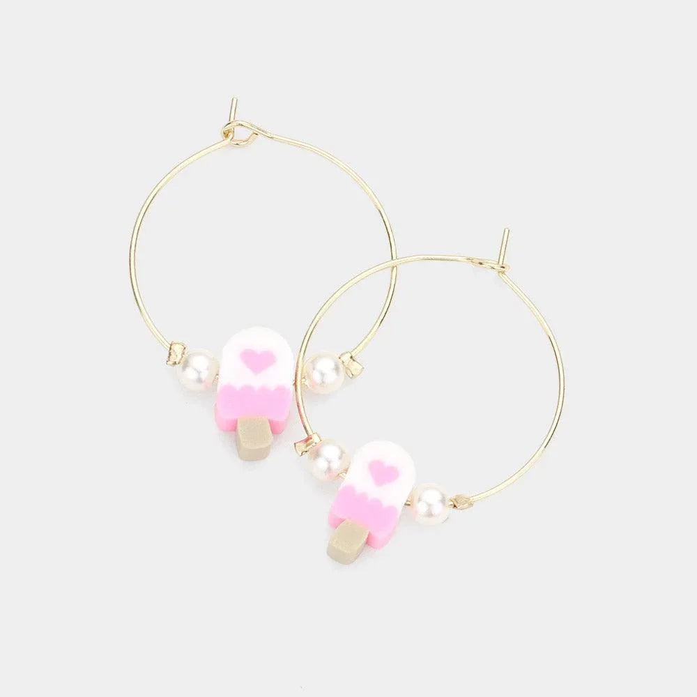 Pink Pearl Popsicle Accented Metal Hoop Earrings - Jewelry Store by Erik Rayo