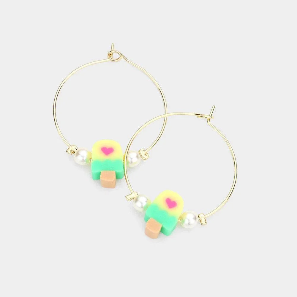 Yellow Pearl Popsicle Accented Metal Hoop Earrings - Jewelry Store by Erik Rayo