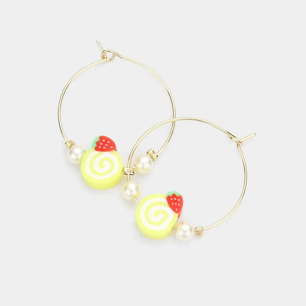 Yellow Pearl Strawberry Accented Metal Hoop Earrings - Jewelry Store by Erik Rayo