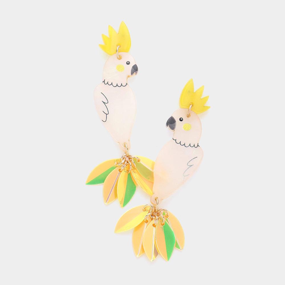 Yellow Resin Parrot Dangle Earrings