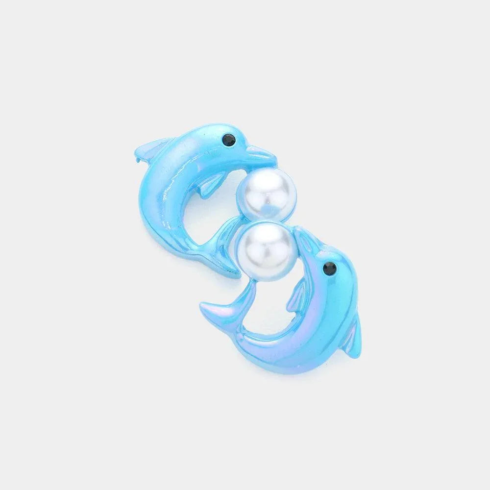 Turquoise Dolphin Stud Earrings - Jewelry Store by Erik Rayo