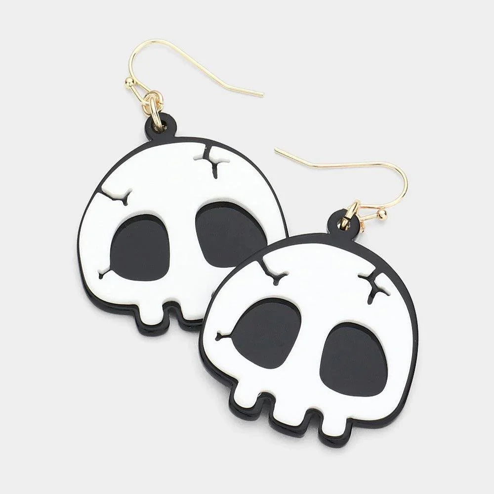 White Resin Skull Dangle Earrings - Jewelry Store by Erik Rayo