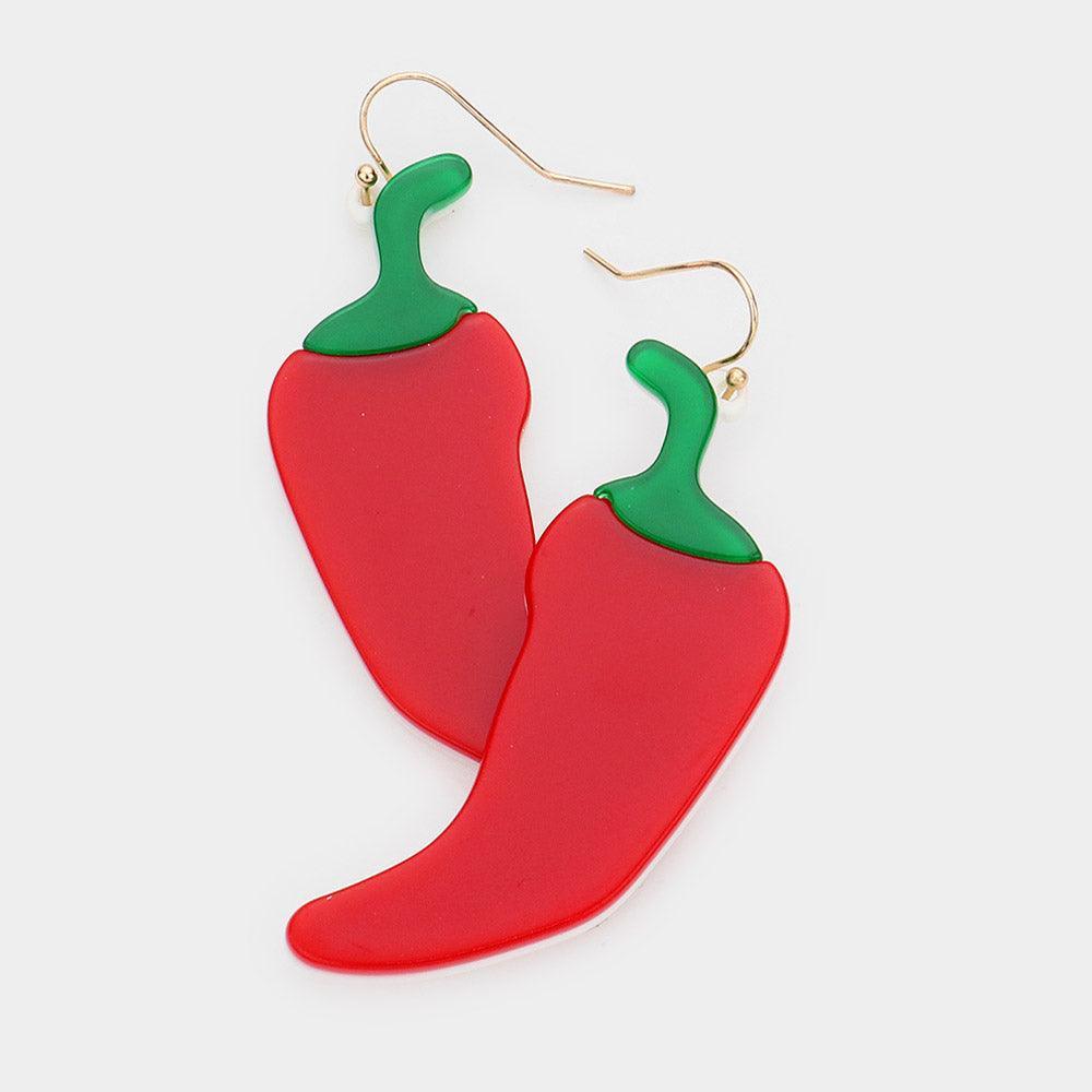 Red Resin Chili Pepper Dangle Earrings