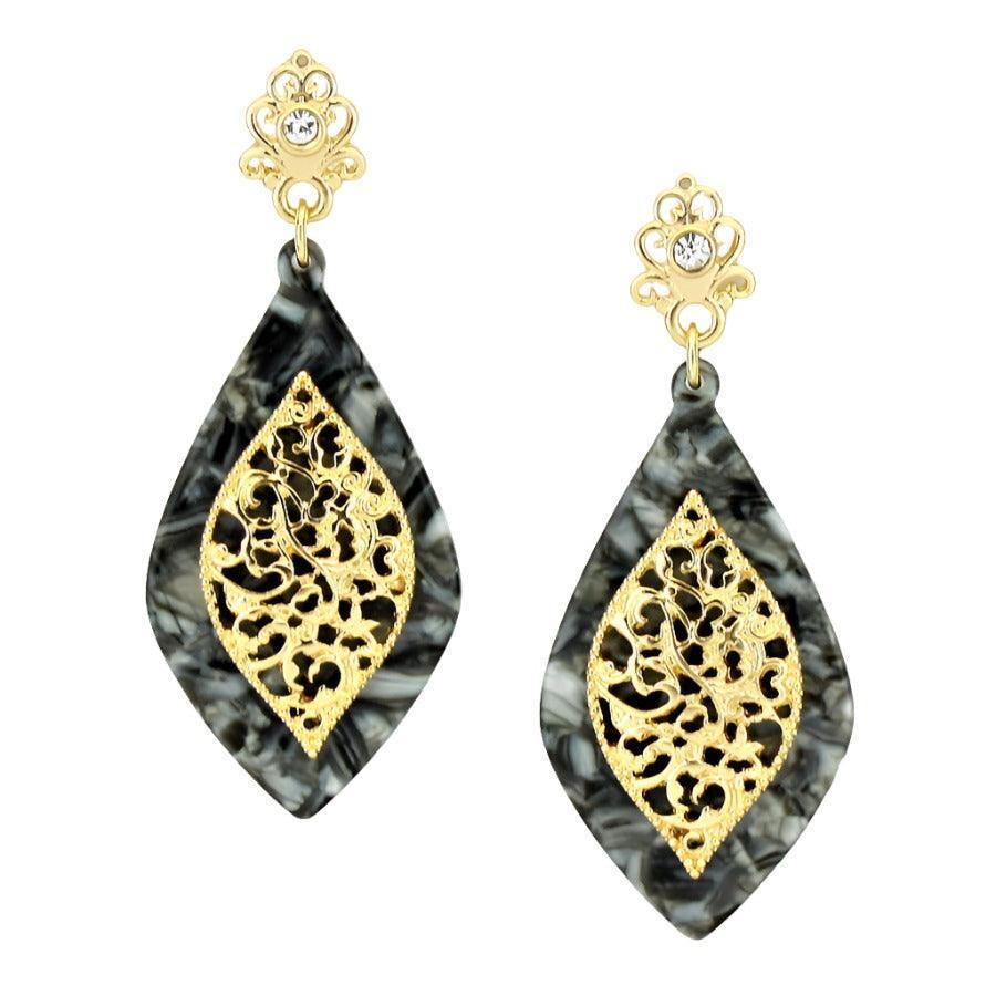 Gray Tortoise Floral Marquise Earrings - Jewelry Store by Erik Rayo
