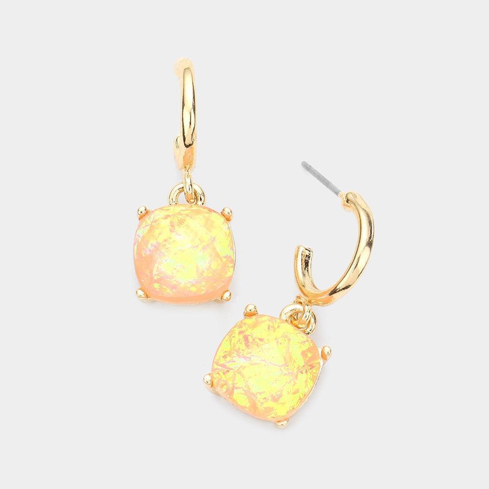 Peach Metal Half Hoop Square Bead Link Dangle Earrings - Jewelry Store by Erik Rayo