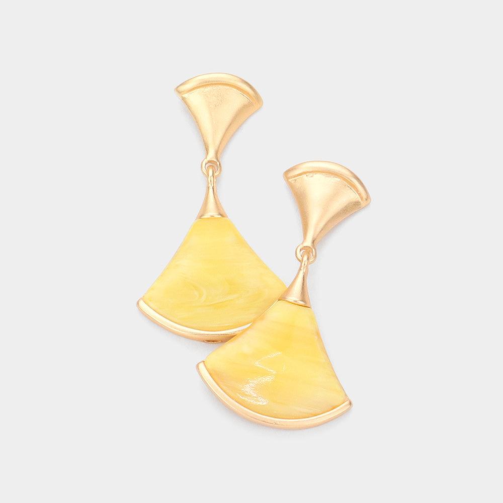 Yellow Fan Shaped Celluloid Acetate Dangle Earrings