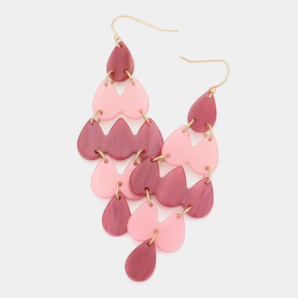 Pink Acetate Teardrop Chandelier Dangle Earrings - Jewelry Store by Erik Rayo