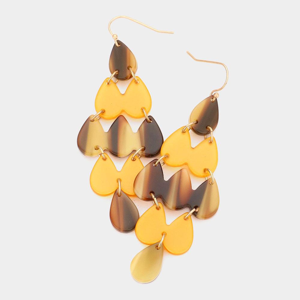 Mustard Acetate Teardrop Chandelier Dangle Earrings