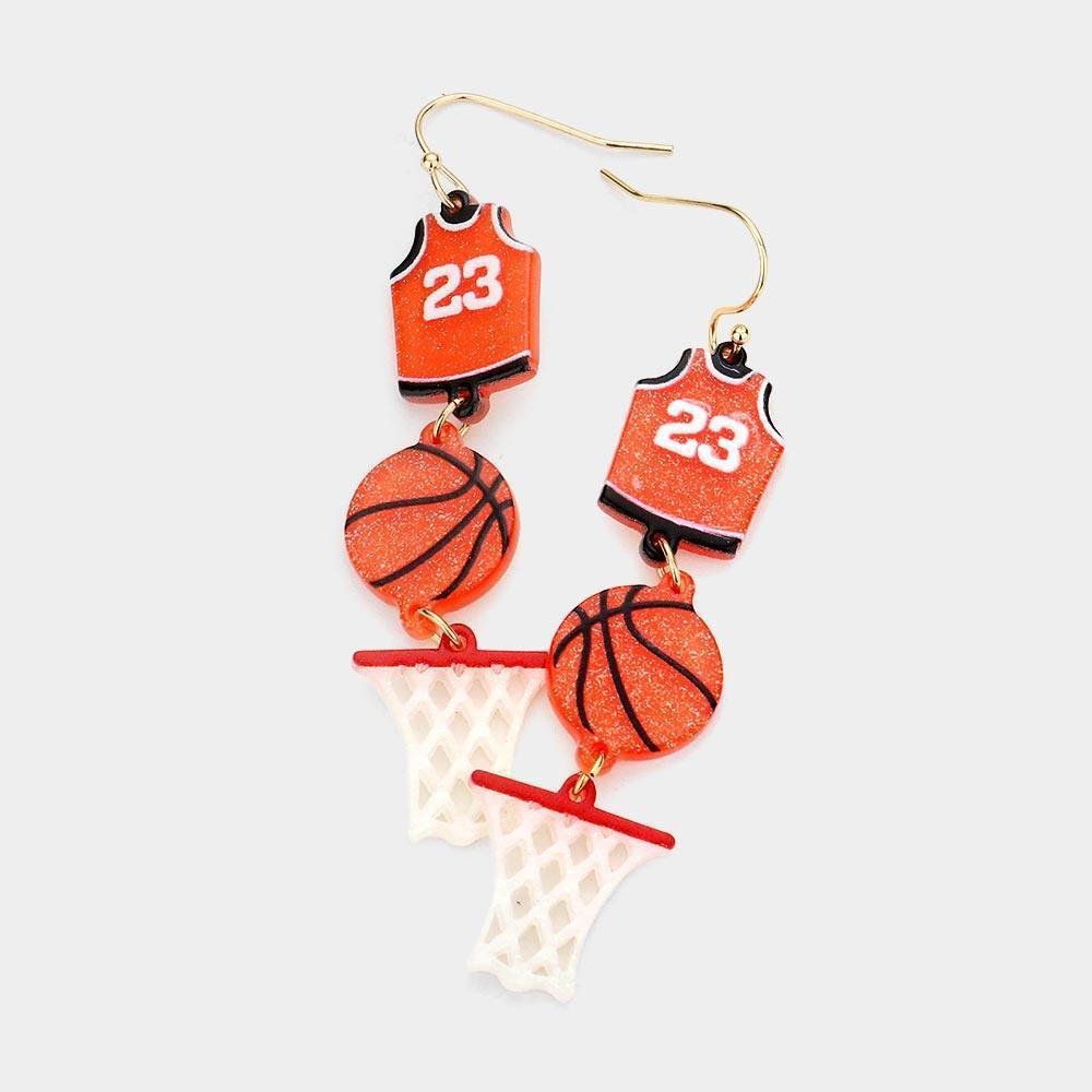 Acetate Basketball Uniform Ball Net Drop Down Earrings - Jewelry Store by Erik Rayo
