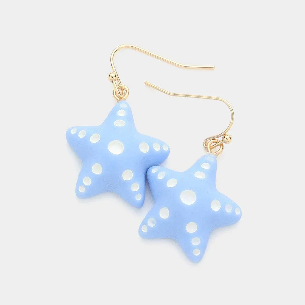 Blue Polymer Clay Starfish Dangle Earrings - Jewelry Store by Erik Rayo