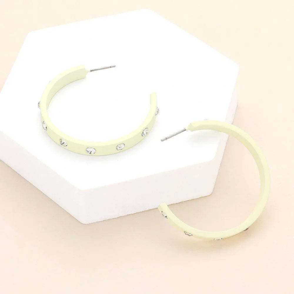 Ivory Stone Embellished Hoop Earrings - Jewelry Store by Erik Rayo