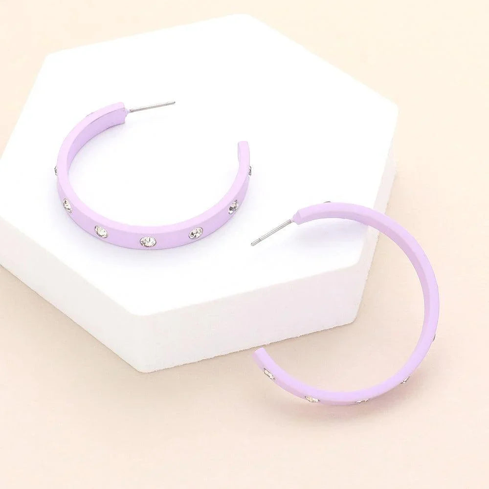 Lavender Stone Embellished Hoop Earrings - Jewelry Store by Erik Rayo