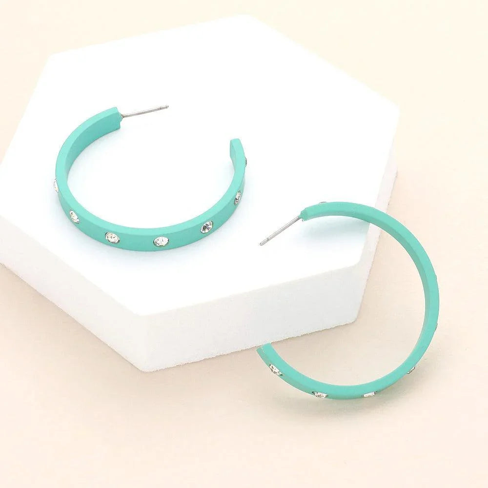 Mint Stone Embellished Hoop Earrings - Jewelry Store by Erik Rayo
