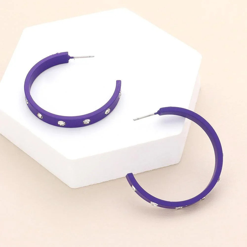 Stone Embellished Hoop Earrings - Jewelry Store by Erik Rayo
