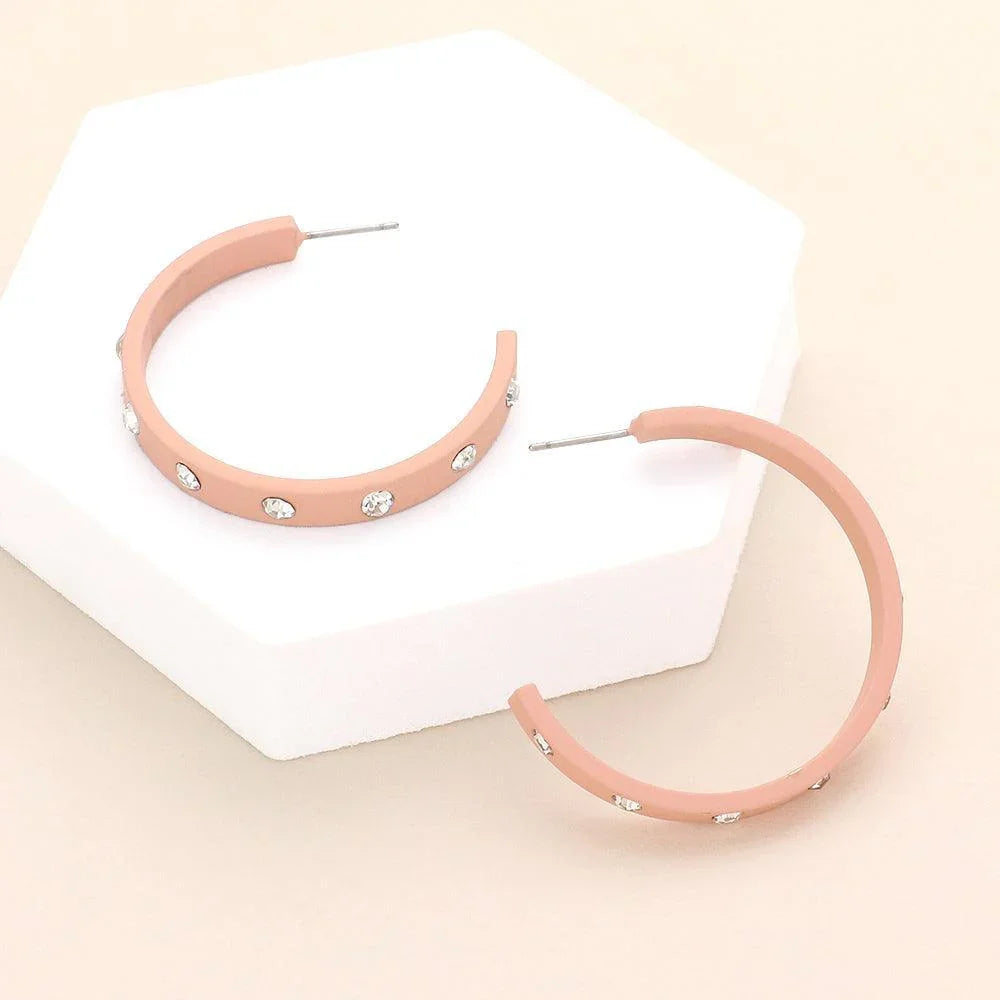 Pink Stone Embellished Hoop Earrings - Jewelry Store by Erik Rayo